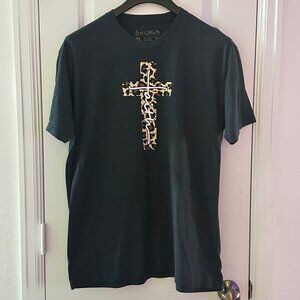 Love & Faith XL Crewneck T-Shirt With Leopard Cross Design